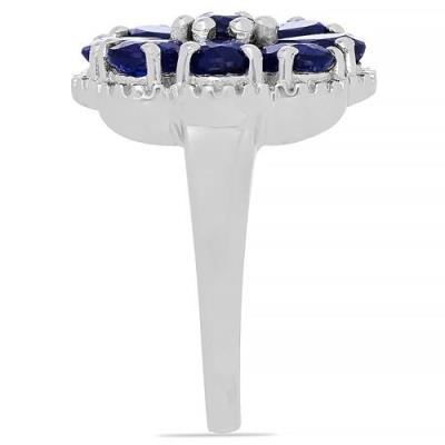 BUY 925 SILVER NATURAL BLUE SAPPHIRE GEMSTONE FLORAL RING